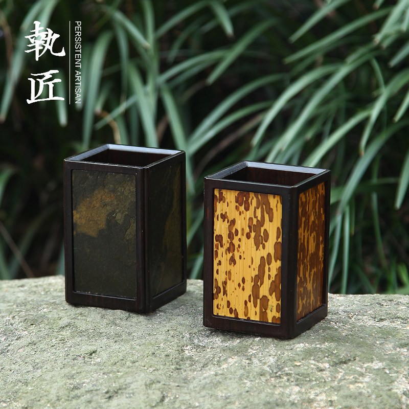 重竹手工竹制笔筒收纳筒笔桶办公室桌面书房摆件文房四宝茶具配件