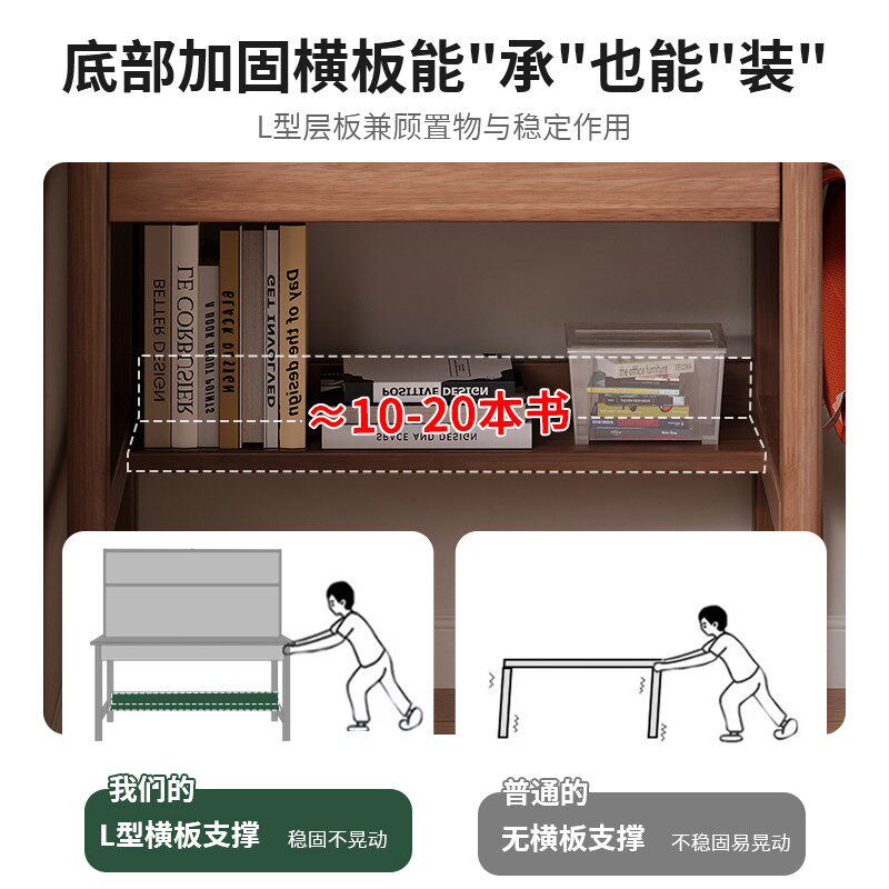 实木电脑桌小户型书桌书架一体带洞洞板卧室床边小桌子儿童学习桌