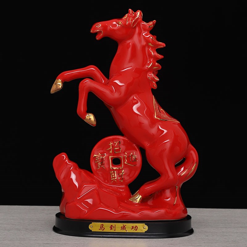 陶瓷红色马摆件招财风水十二12生肖瓷器马工艺品客厅摆设家装饰品
