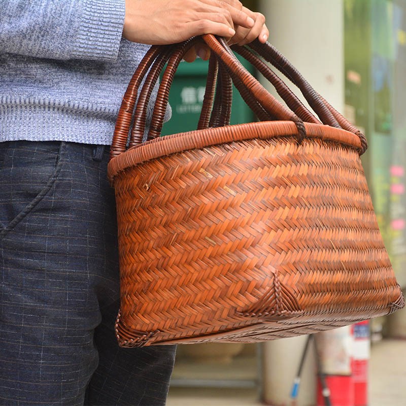 手提复古风篮子 竹子编织节日旅游收纳礼品篮 家居购物鸡蛋买菜蓝