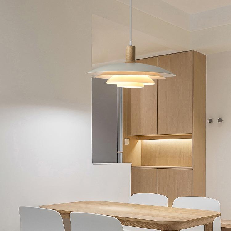 北欧款餐165厅吊灯丹设计师ph5飞碟原木麦餐中古奶油风日式复古桌