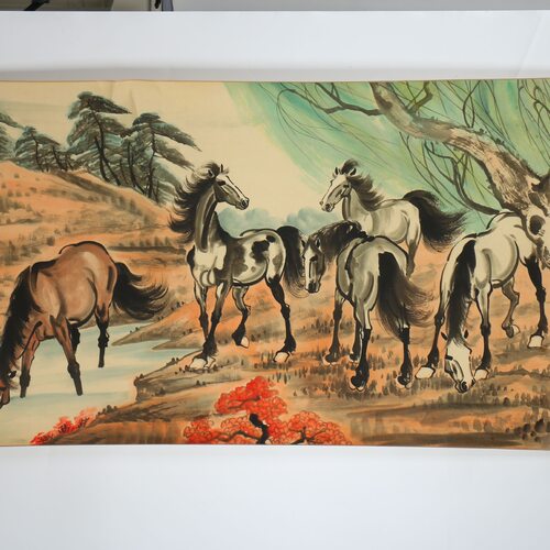 厂家直销精品长卷大画山水动物客厅装饰画仿古字画卧室装饰画