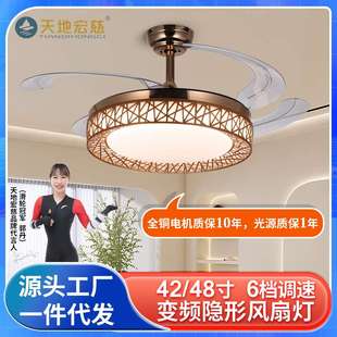 风扇灯吊扇灯餐厅卧室客厅灯现代简约家用静音隐形电扇灯具一体