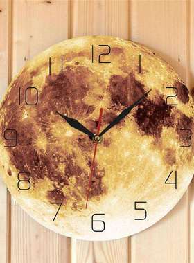 黄色月亮圆壁钟天宫装饰现代挂钟家居装饰儿童房天体时钟墙钟跨境