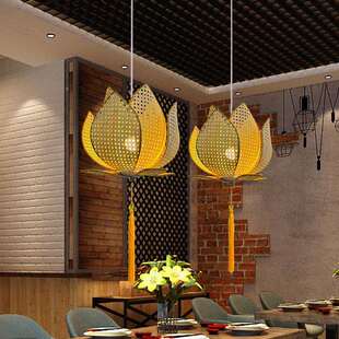 新中式莲花灯吊灯古典荷花灯中国风禅意客厅茶室餐厅吧台藤编吊灯