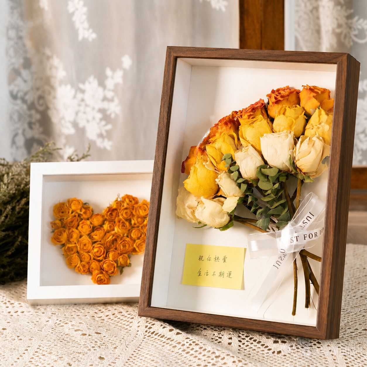 玫瑰花卉标本制作展示框可摆件