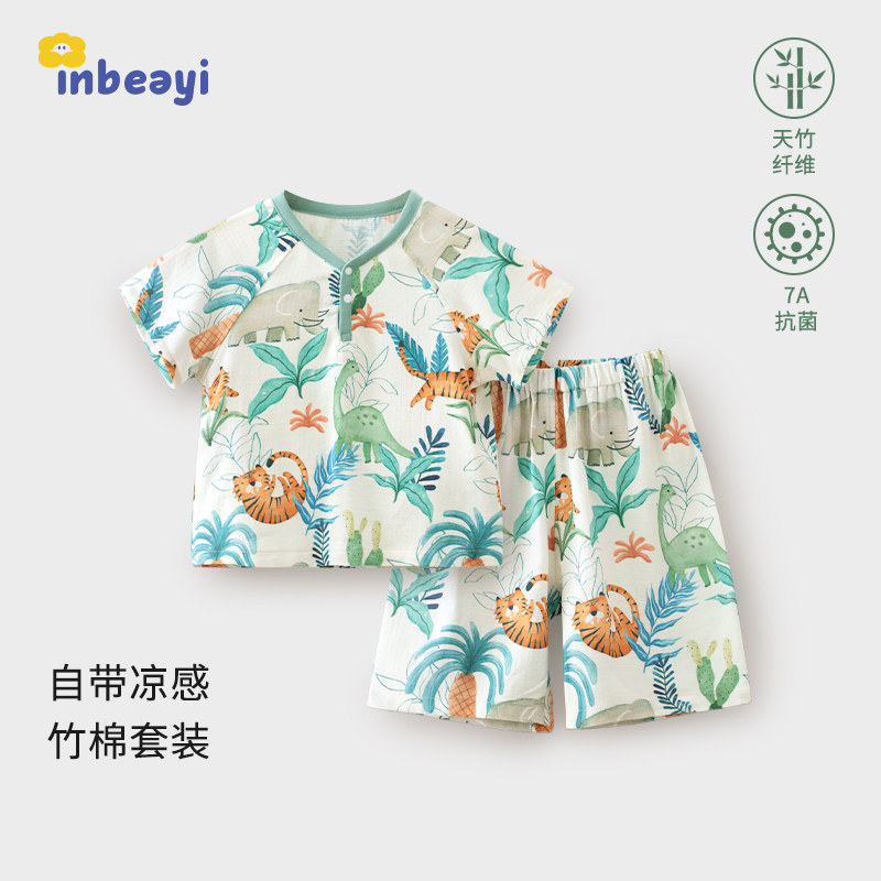 男童夏款睡衣套装短袖七分裤