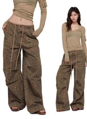 【五百推荐】APEA美式复古水洗做旧重工豹纹工装裤