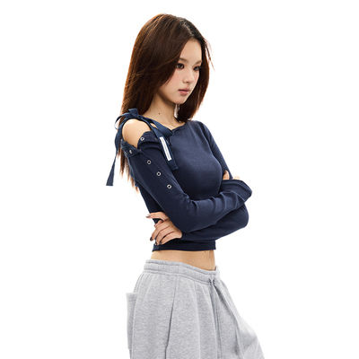 上衣女不对称露肩修身