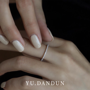 YUDANDUN莫桑戒指细排钻戒单排镶细碎钻百搭时尚ins简约气质排戒