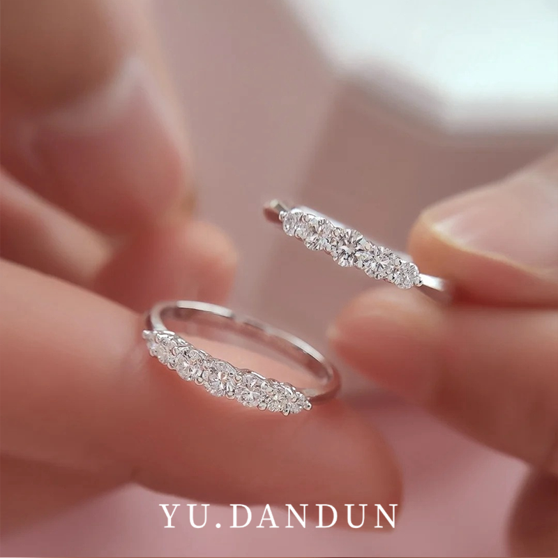 YUDANDUN莫桑戒指五公主钻戒排戒五钻镶嵌百搭简约优雅日常通勤女