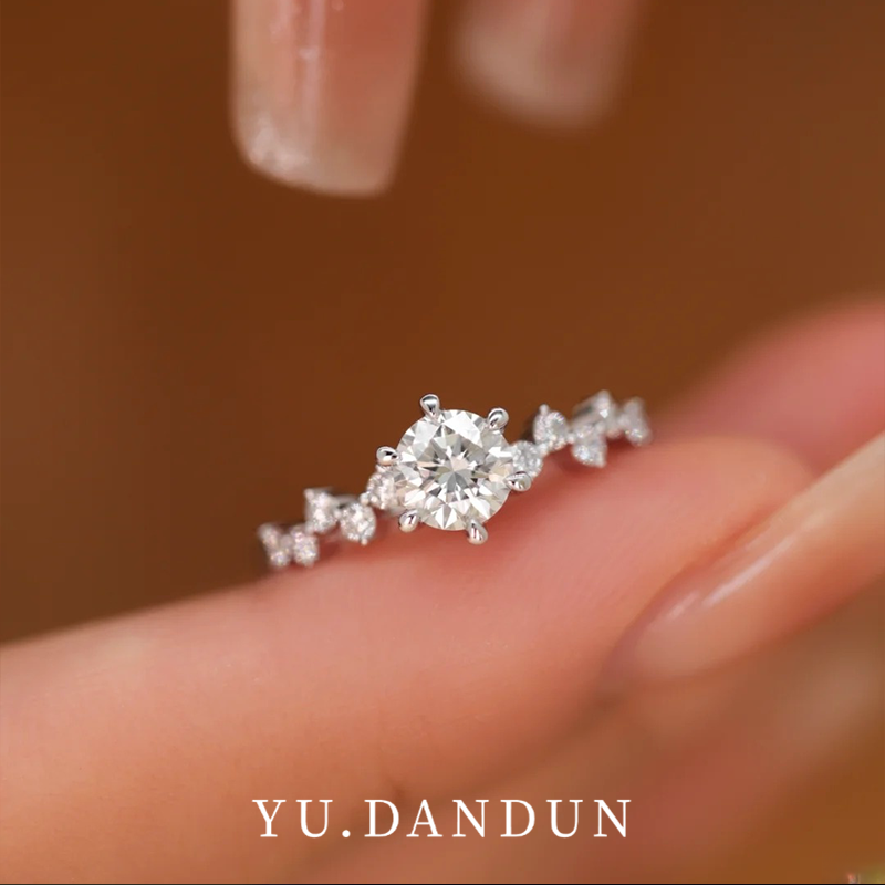 YUDANDUN莫桑戒指50分星河钻戒满钻镶嵌六爪小众新款时尚简约女