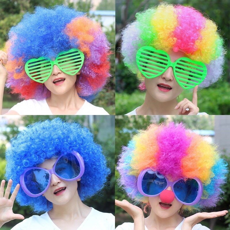 现货彩发套爆炸发球迷发套小丑头发假发表演道具演出搞怪儿童彩色