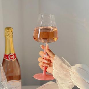 粉黛高脚杯粉杆勃艮第葡萄酒杯高级感 渐变粉仙女红酒杯高颜值法式