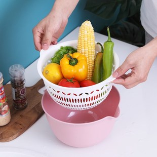 双层塑料沥水篮洗菜盆洗菜篮厨房家用创意淘米菜篮子水果盘客厅