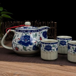 家用客厅整套中式 青花瓷茶具套装 复古陶瓷带过滤网漏大泡茶壶茶杯