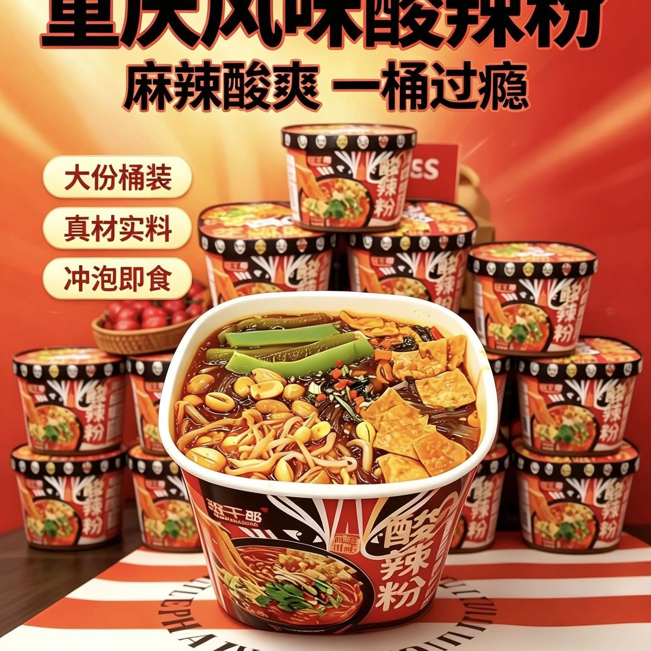 班干部贡菜酸辣粉桶装重庆豆芽酸辣粉丝免煮冲泡红薯粉夜宵一整箱