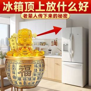 冰箱顶上面的摆件百福缸聚宝盆黄铜米缸桌面小摆件工艺厅装饰品摆