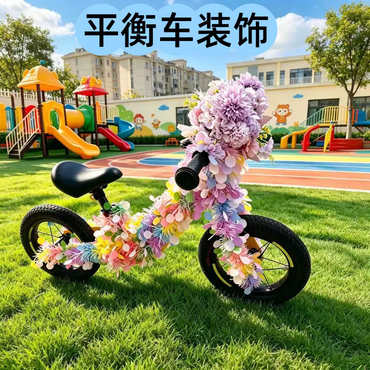 幼儿园花车装饰材料平衡车儿童节巡游diy材料自行车三轮车装扮手