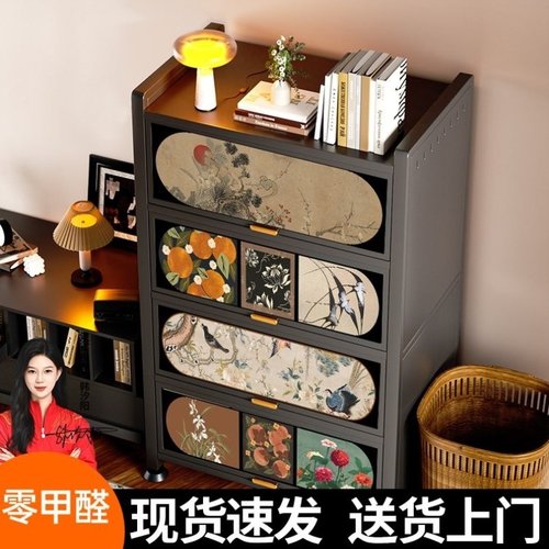 钢制中古风书架落地置物架一体靠墙客厅家用多功能储物收纳柜书柜