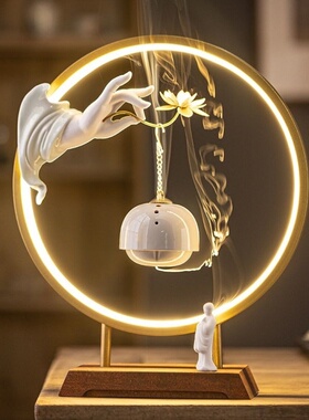 禅意佛手如意莲花吊炉家用室内氛围感摆件倒流香香炉挂式灯摆件