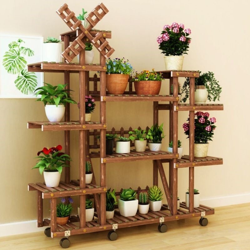 多肉花架实木室内阳台置物架绿萝木花架子多层特价客厅花盆架家用