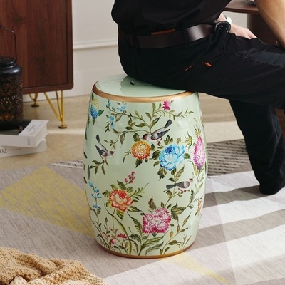 新中式雅居梳妆鼓凳古韵花鸟陶瓷田园风坐享东方美学家居