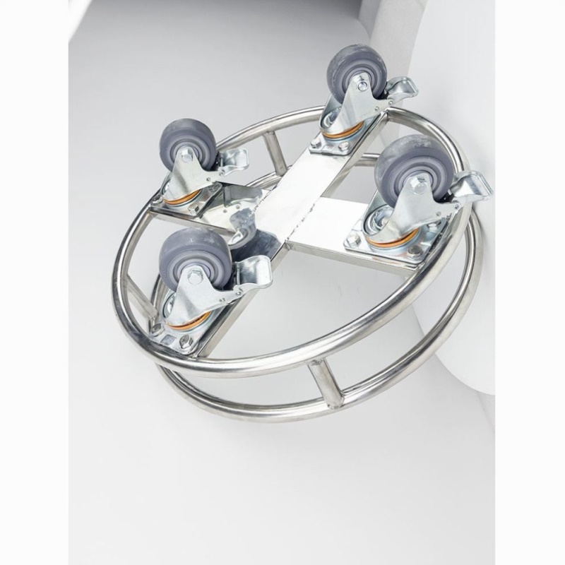 不锈钢圆形周转车保温桶油桶底座架子带轮移动托盘搬运设备工具车