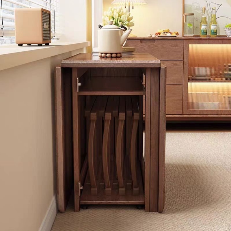 折叠全实木餐桌家用小户型现代简约伸缩多功能桌椅组合长方形吃饭