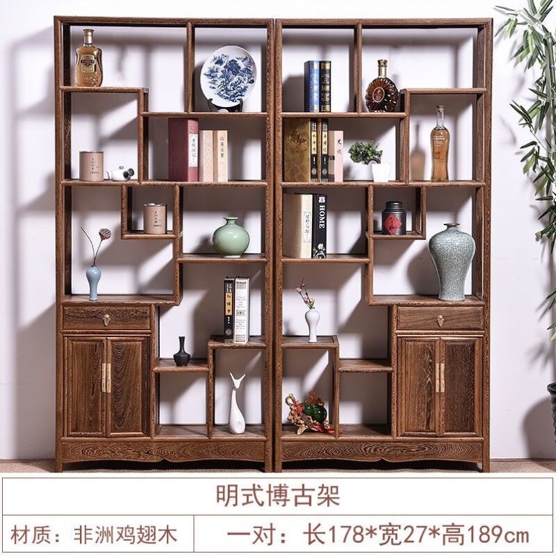 红木家具鸡翅木博古架实木中式茶叶柜多宝阁客厅玄关柜隔断置物架