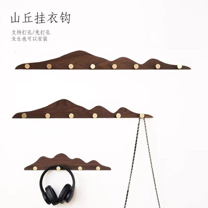 实木衣服挂钩免打孔黄铜长排钩试衣间衣柜玄关衣帽门后墙上壁挂架