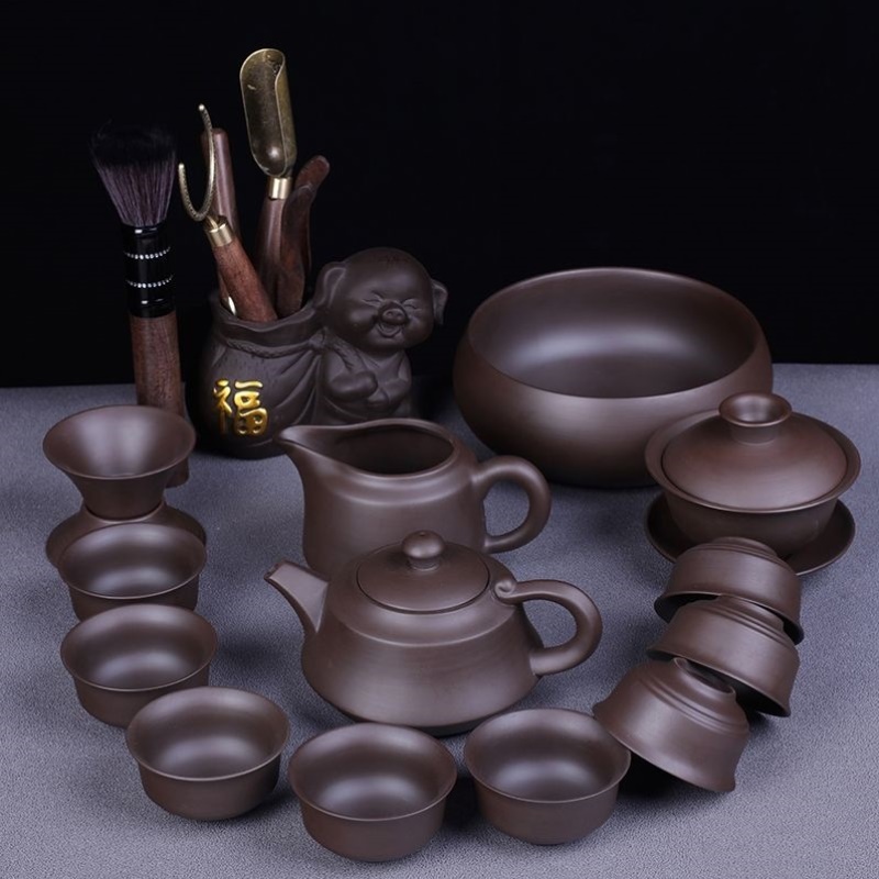 紫砂功夫茶具套装家用简约喝茶泡茶壶茶杯陶瓷办公室会客盖碗中式