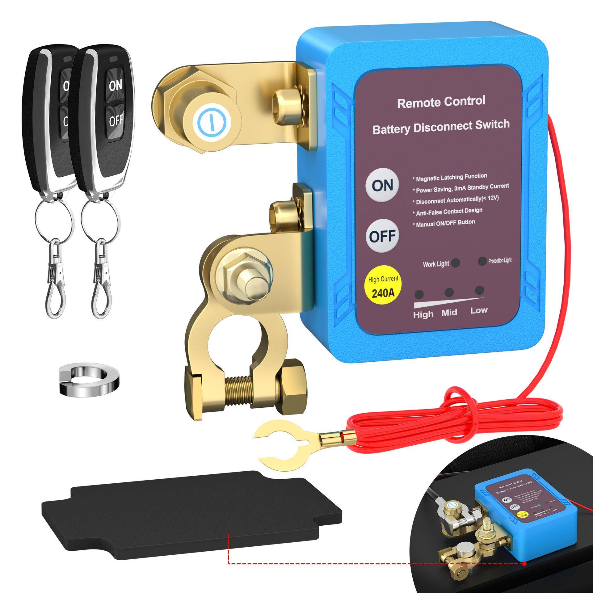 断电器12V24V汽车电瓶负极断电器防亏电漏电保护遥控手动一体