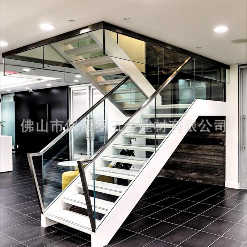 保帝罗钢木玻璃楼梯扶手栏杆玻璃护栏白色乳白踏板建筑装饰梯