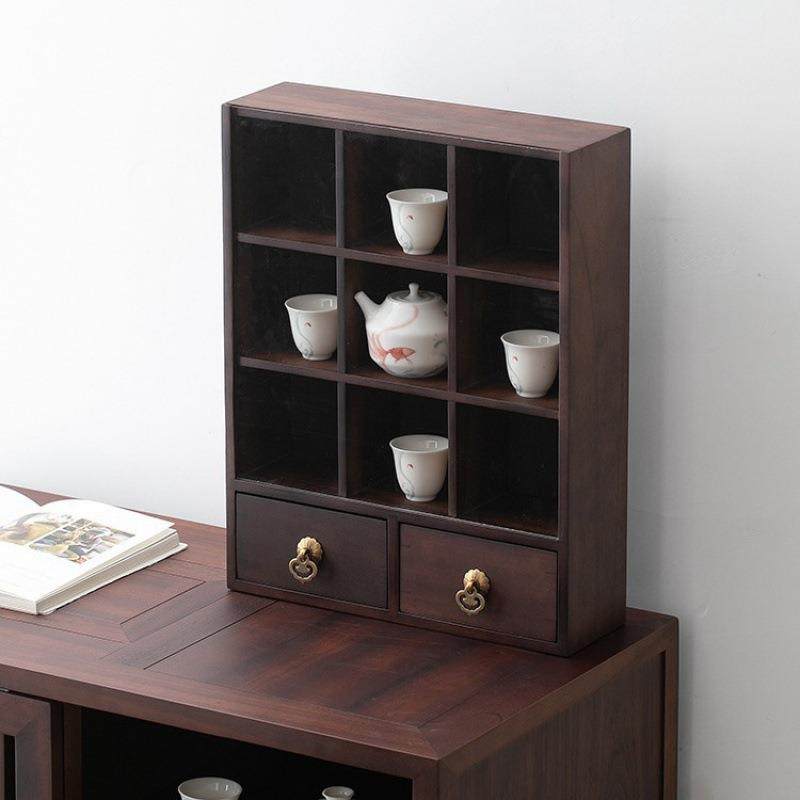 胡桃木多宝阁置物架小型茶具古玩实木九宫格博古架展示架收纳架