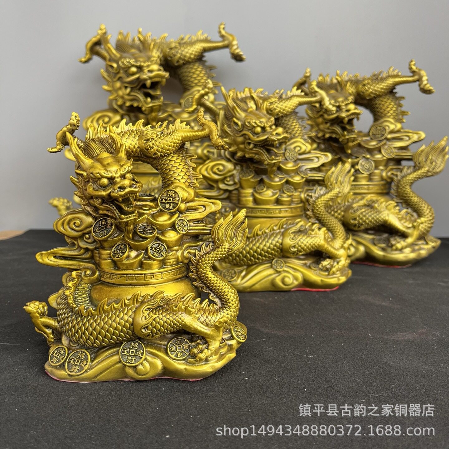 全铜龙摆件聚宝盆龙生肖龙家用办公室桌面装饰品汉龙元宝龙五爪龙