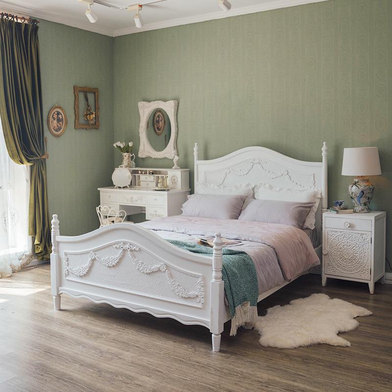 美式乡村简约轻奢实木雕花床主卧1.8*2m双人法式复古奶油风公主床