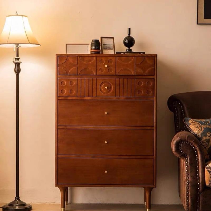 北欧复古五斗柜边柜收纳实木卧室客厅储物柜中古抽屉黄杨木玄关