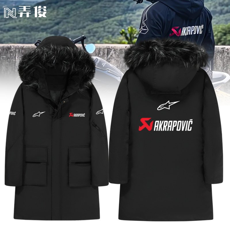 a星天蝎联名摩托车骑行户外中长款羽绒保暖上衣服男女连帽外套潮