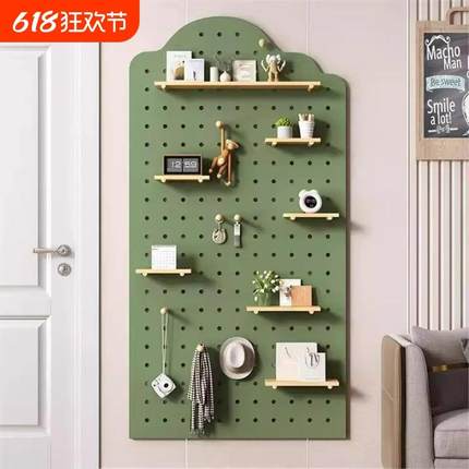 实木洞洞板入户玄关门后墙上置物架挂板钩配件隔板墙面展示收纳架
