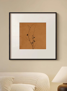 新款中古风干枝画客厅艺术装饰画法式正方形挂画卧室复古留白壁画
