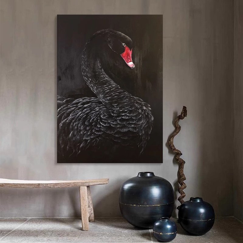 黑天鹅客厅沙发背景墙面装饰画现代意式极简挂画动物黑白调卧室画