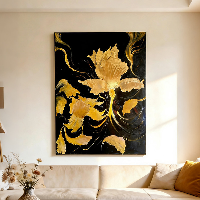 《金色牡丹》轻奢高级感客厅装饰画植物花卉卧室挂画中式玄关壁画