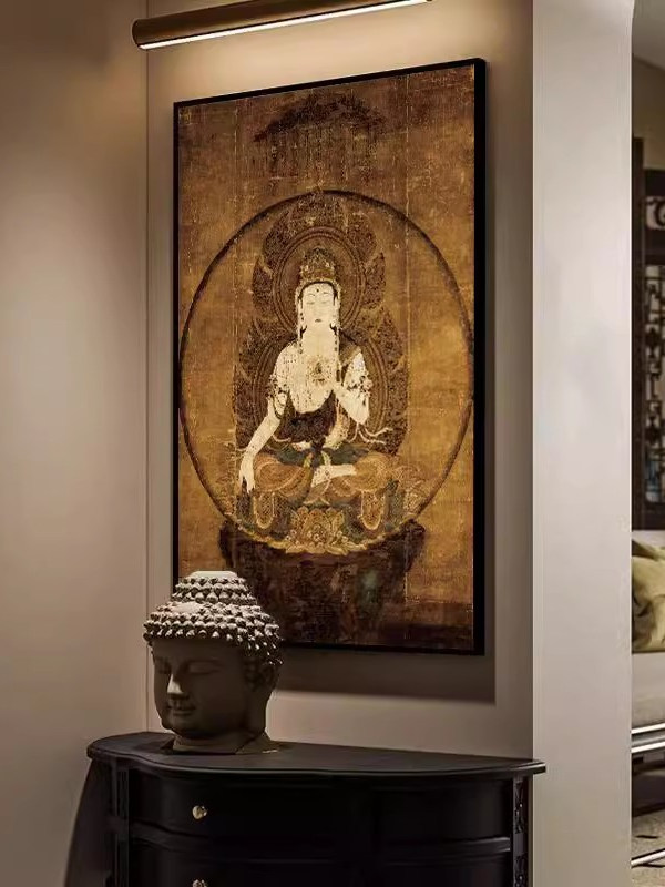 唐卡装饰画八方财神挂画画像观音释迦牟尼佛像文殊菩萨玄关客厅画