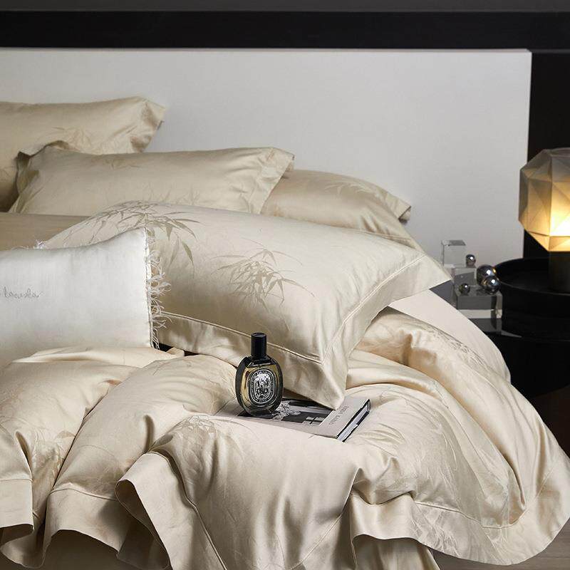 轻奢柔软亲肤100S长绒棉四件套轻国风竹子提花被套南通高端床品