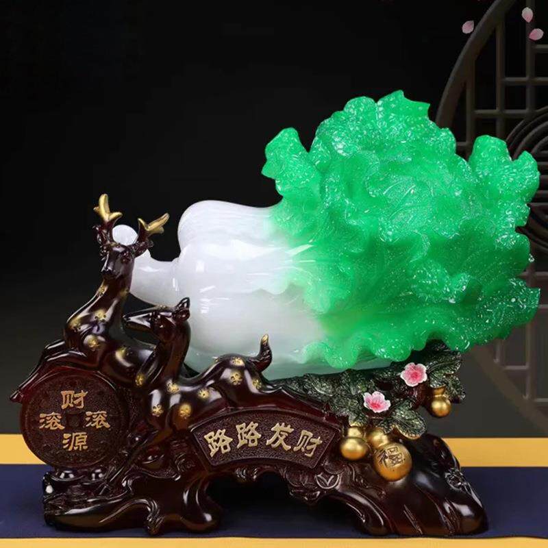 路路发财仿玉白菜招财摆件客厅酒柜办公桌开业乔迁送礼家里装饰品