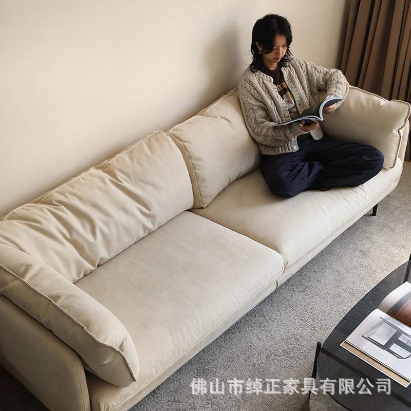 北欧表情HUG科技布艺沙发意式小户型磨砂布三人位复古奶油风沙发