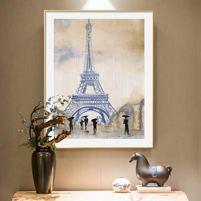 现代美式客厅画卧室床头壁画入门玄关画简欧凯旋门埃菲尔铁塔