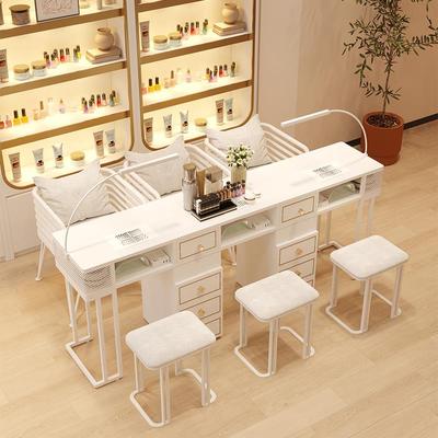 新款奶油风带吸尘器美甲桌椅套装组合美甲店单双三人网红美甲台