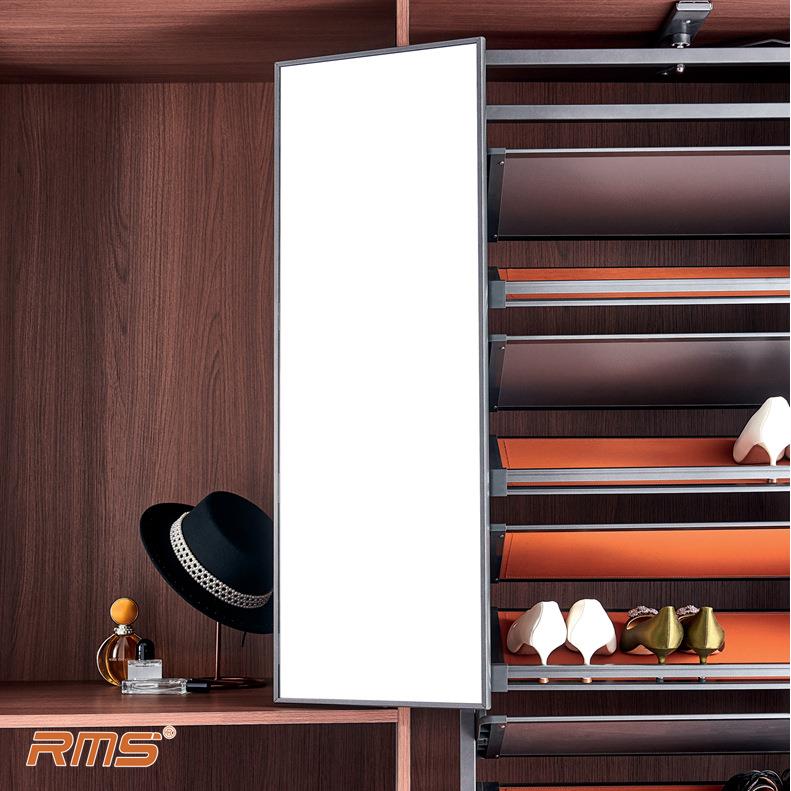 RMS衣帽间功能配件隐藏式旋转推拉镜网红简约衣柜试衣镜静音收纳